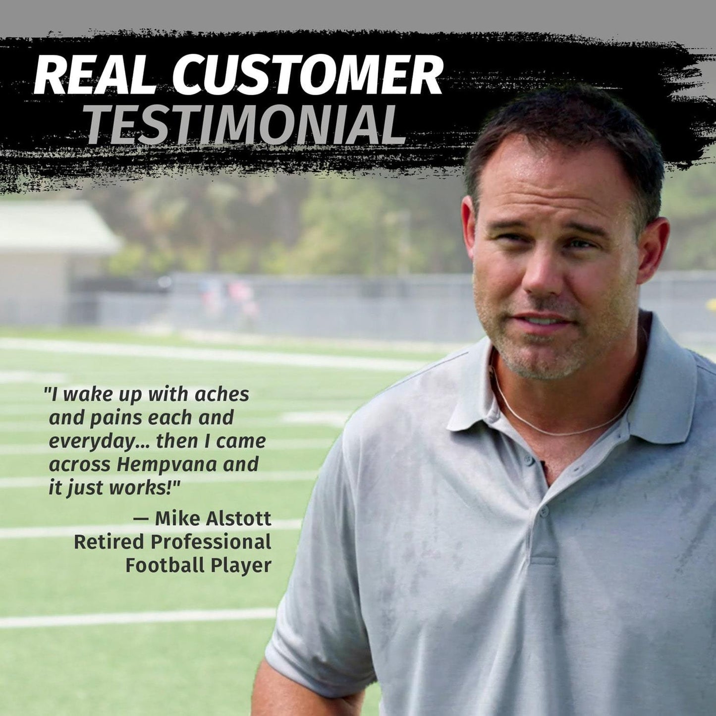 Mike Alstott retired professional football player in blue polo real customer testimonial