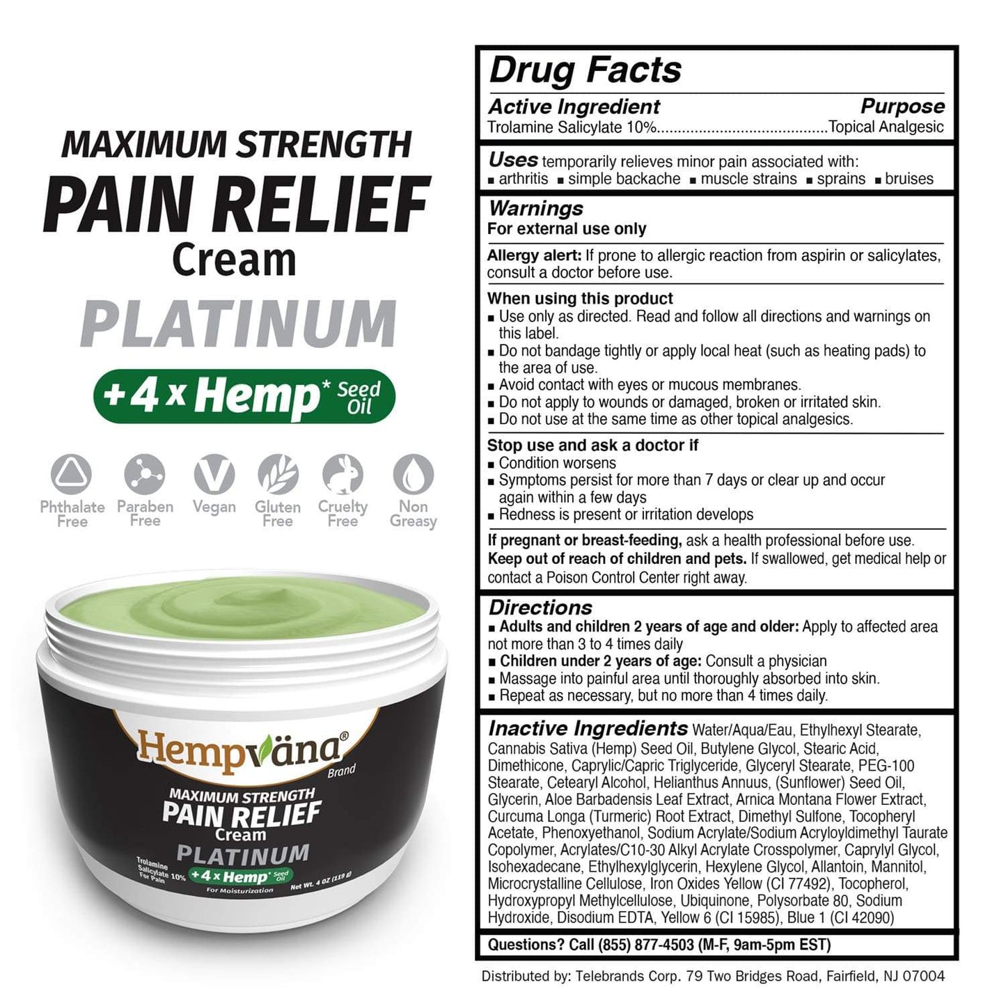 Maximum Strength Pain Relief Cream Platinum plus 4 times hemp seed oil drug panel